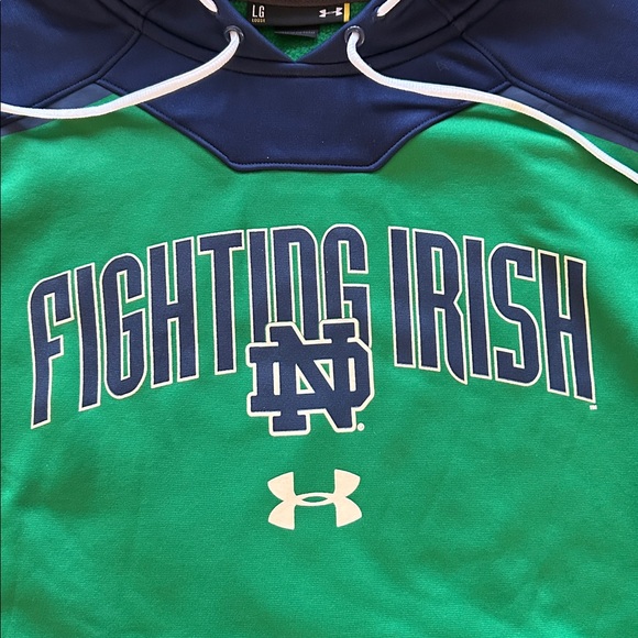 Notre Dame Fight Irish Under Armour Fan Hoodie, men’s Size L, Green/Navy Blue. - Picture 2 of 7